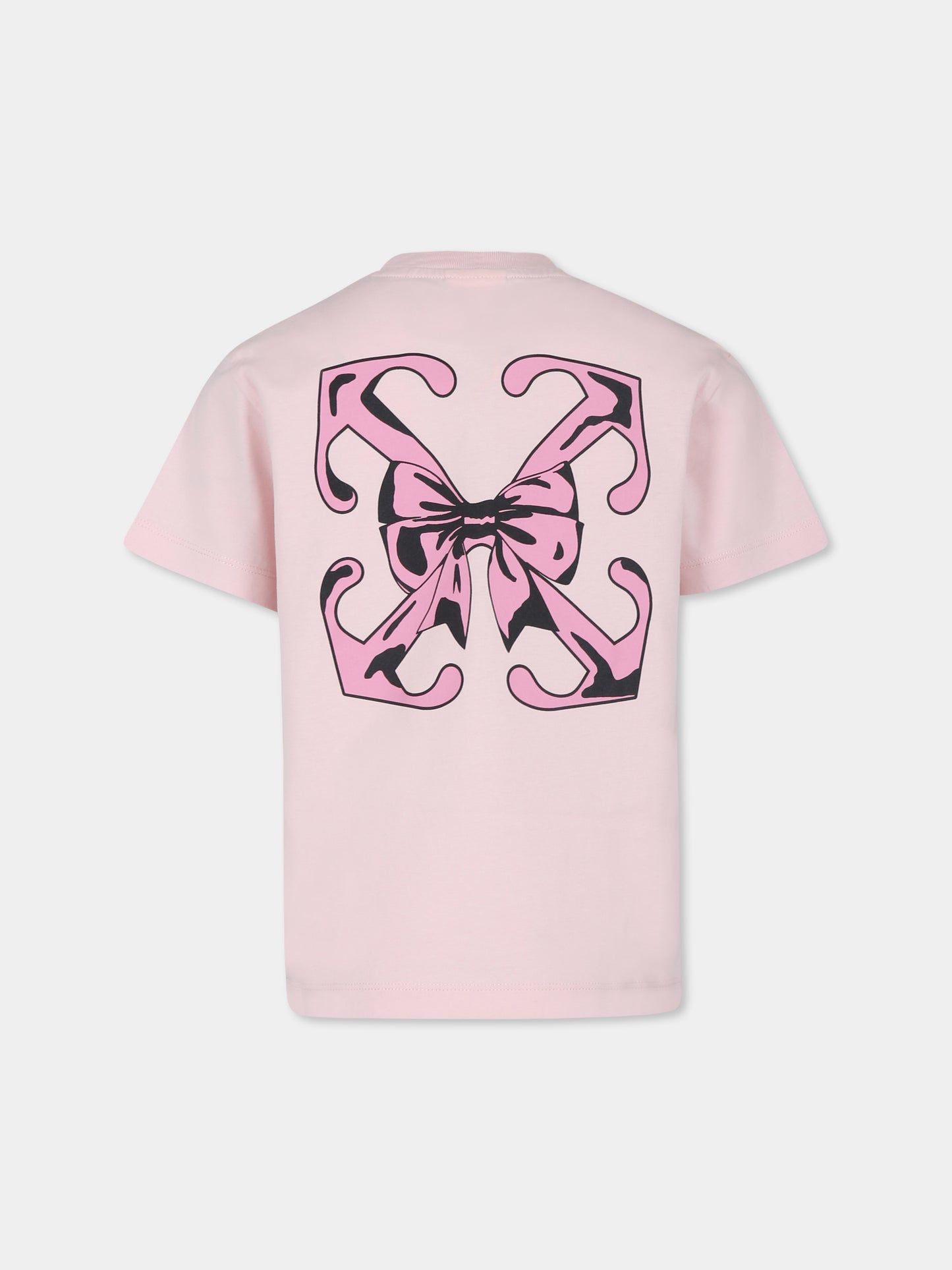 T-shirt rosa per bambina con frecce e fiocco,Off White,OGAA001F24JER0053C30