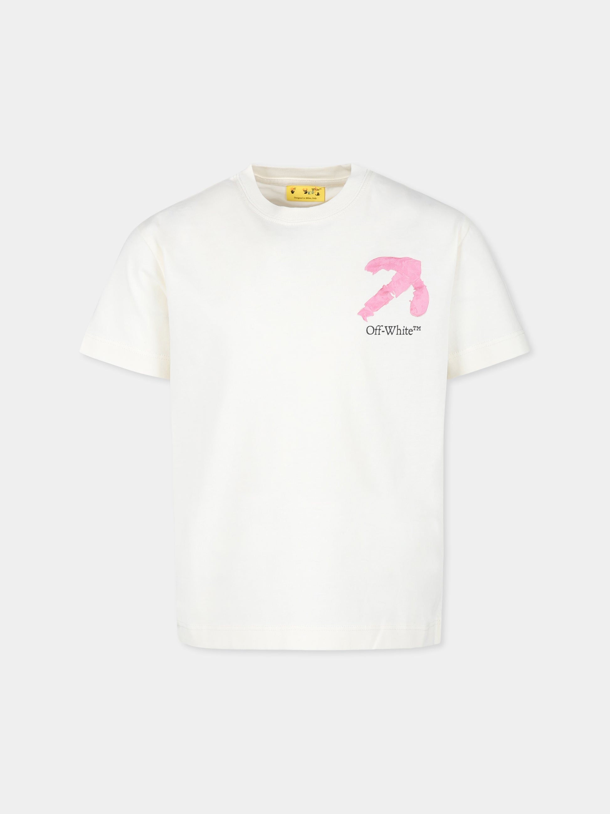 T-shirt avorio per bambina con logo e frecce,Off White,OGAA001F24JER0090310