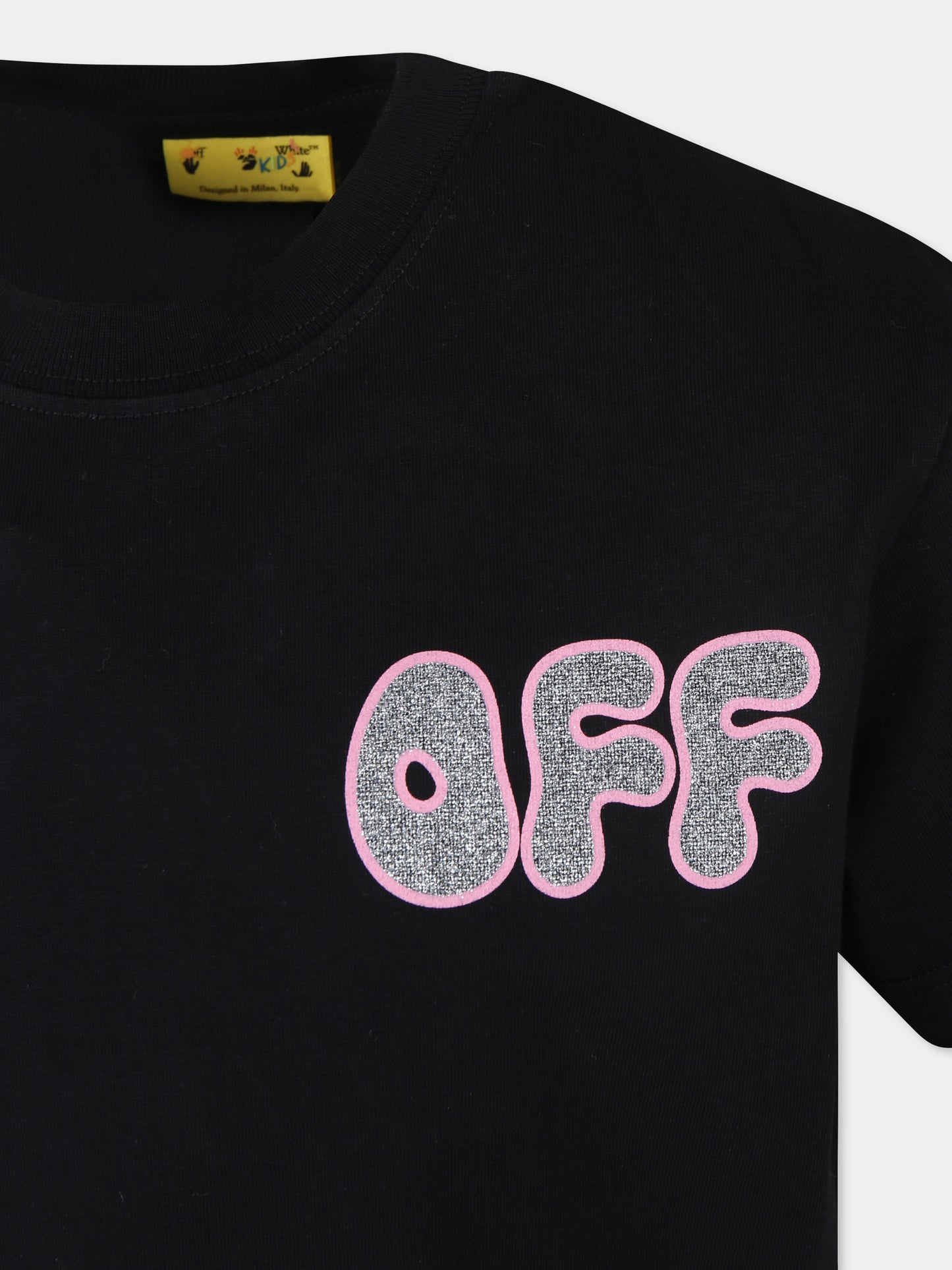 T-shirt nera per bambina con logo e frecce,Off White,OGAA001F24JER00E1083