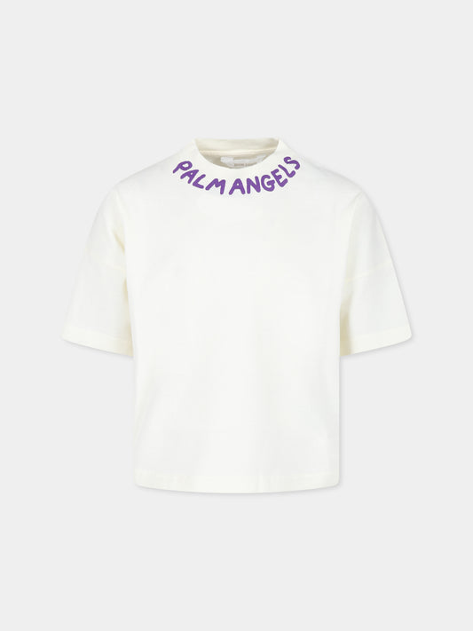 T-shirt bianca per bambina con logo,Palm Angels,PGAA001F24JER0010437