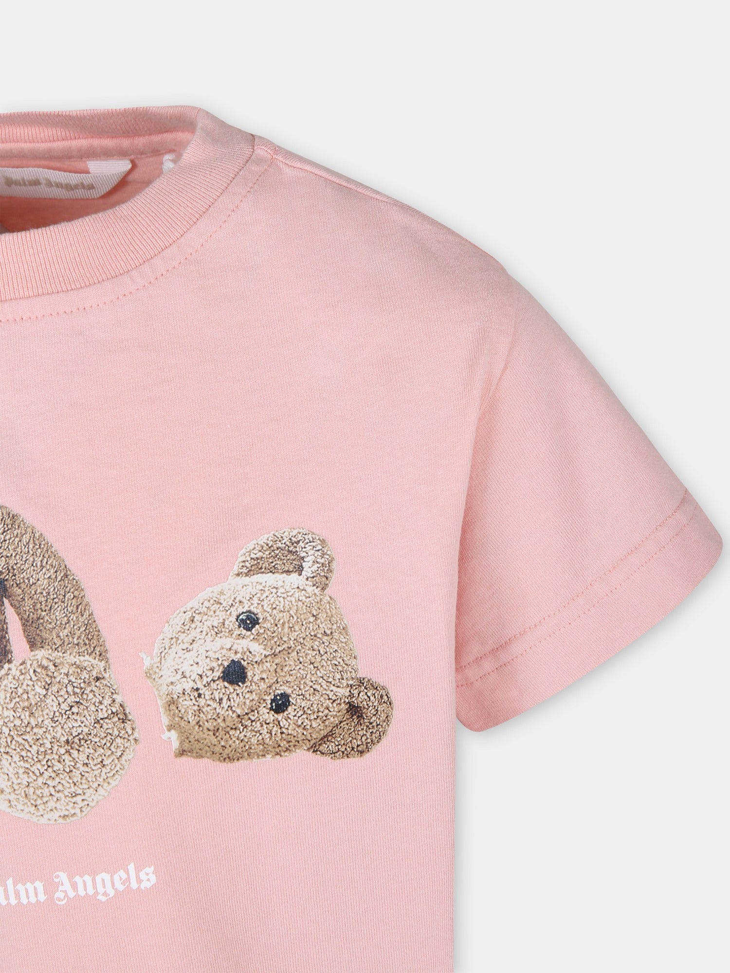 T-shirt rosa per bambina con orso,Palm Angels,PGAA002C99JER0033060