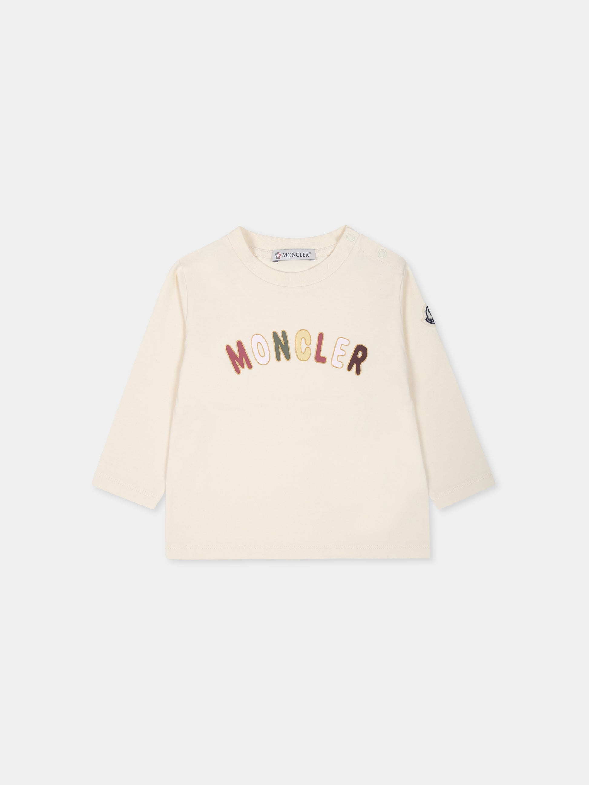 T-shirt avorio per neonata con logo,Moncler Kids,J2951 8D00005 8790N 050