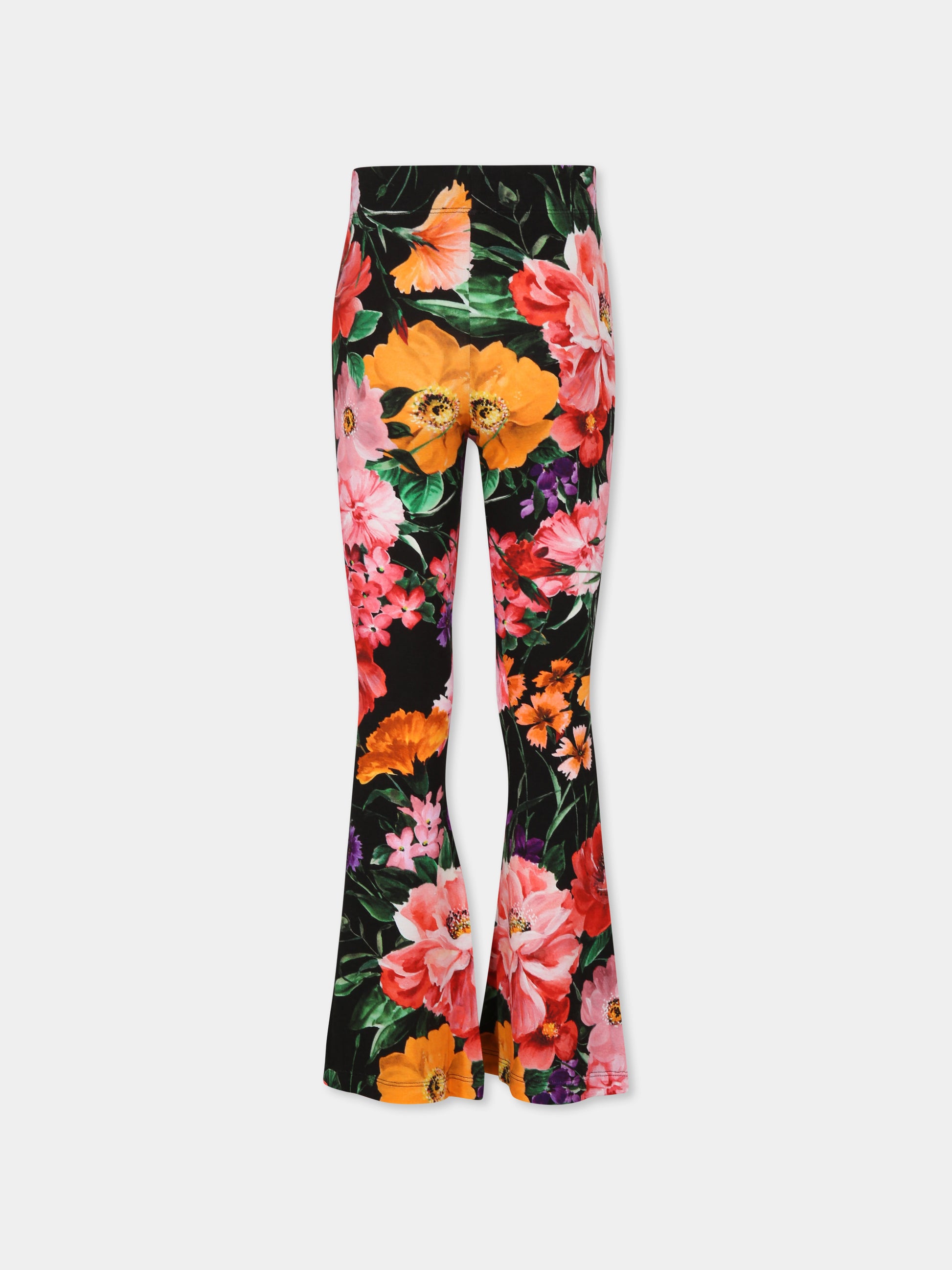 Pantaloni neri per bambina con stampa fiori,Dolce & Gabbana Kids,L5JPD8 FSG89 HN5GN