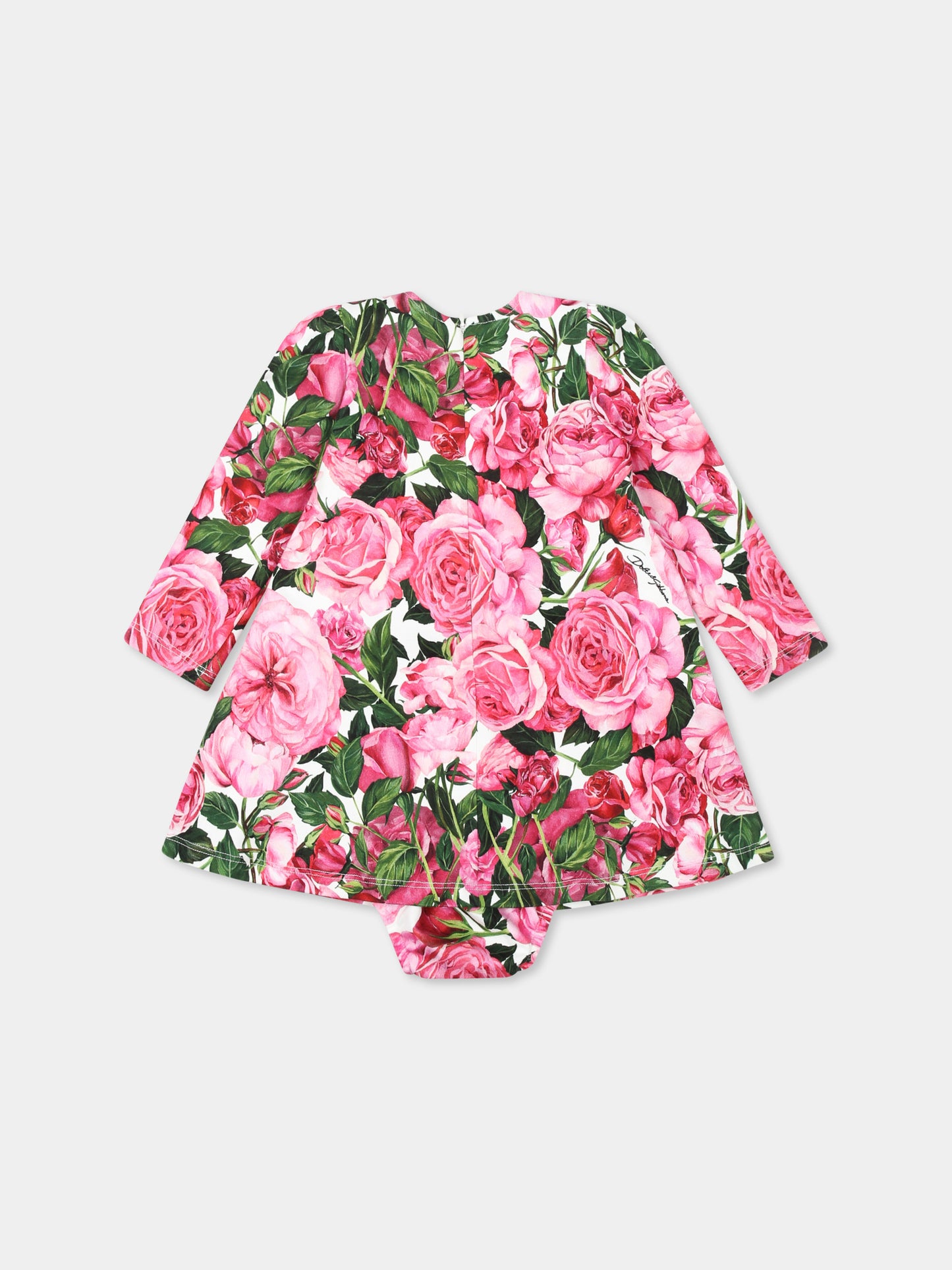 Vestito rosa per neonata con stampa rose,Dolce & Gabbana Kids,L2JD9G HS7O8 HW412