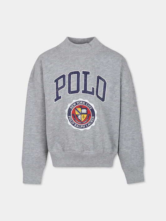 Felpa crop grigia per bambina con logo,Ralph Lauren Kids,950960002