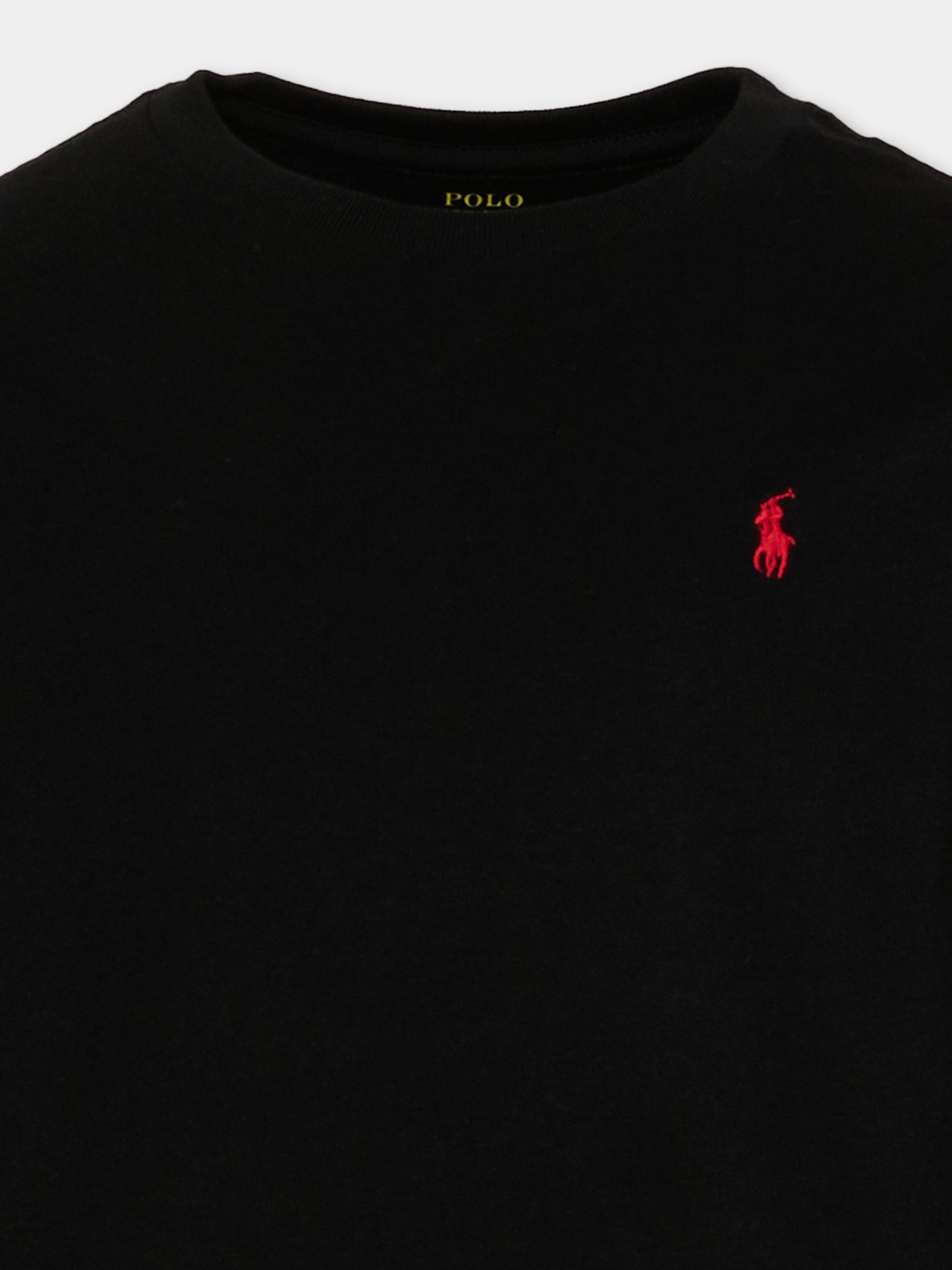 T-shirt noir pour garçon avec poney rouge