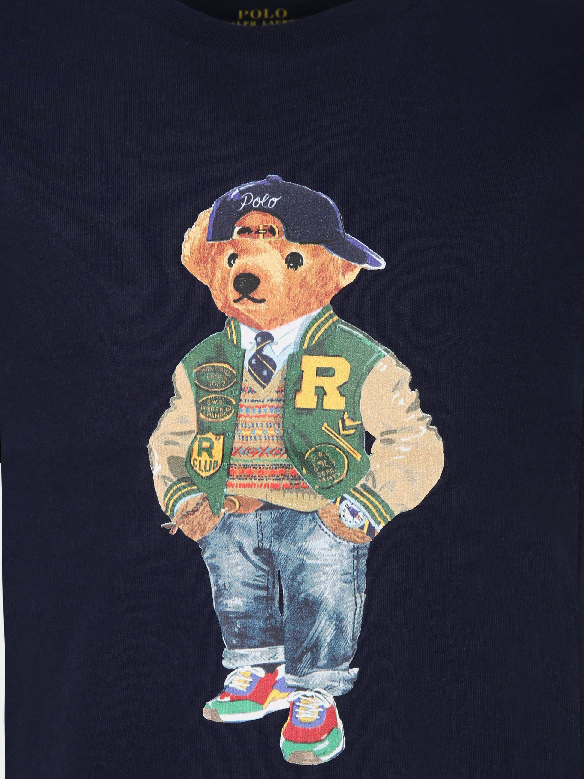 T-shirt blu per bambino con stampa Polo Bear,Ralph Lauren Kids,853828039