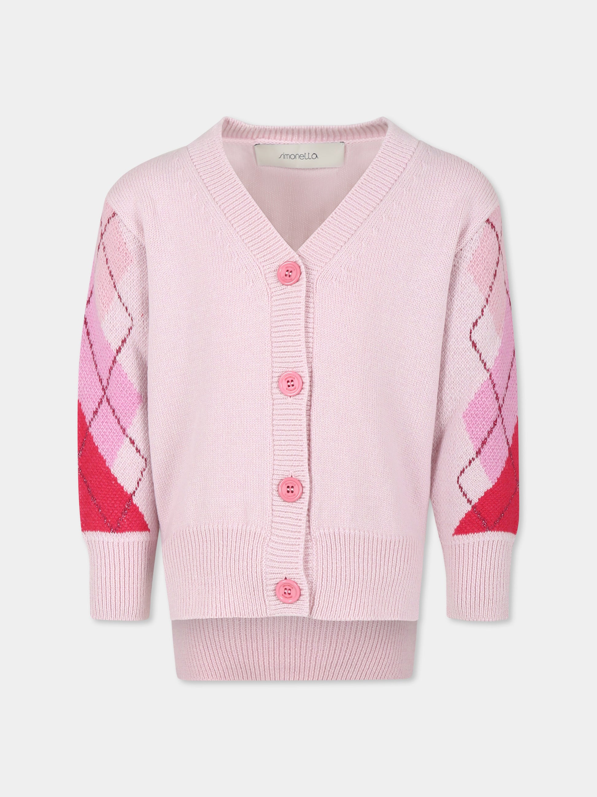 Cardigan rosa per bambina con rombi,Simonetta,SV9B30 W0023 503