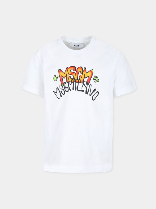 T-shirt bianca per bambino con logo,Msgm Kids,F4MSJBTH199 001