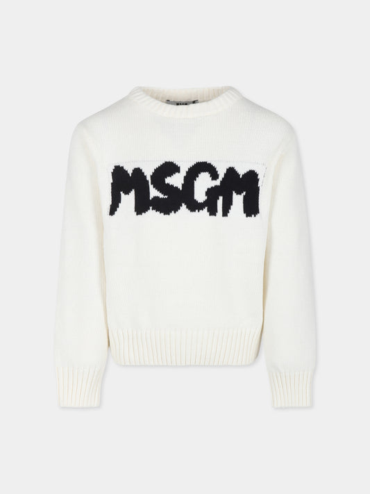 Maglione avorio per bambini con logo,Msgm Kids,F4MSJUJP075 013