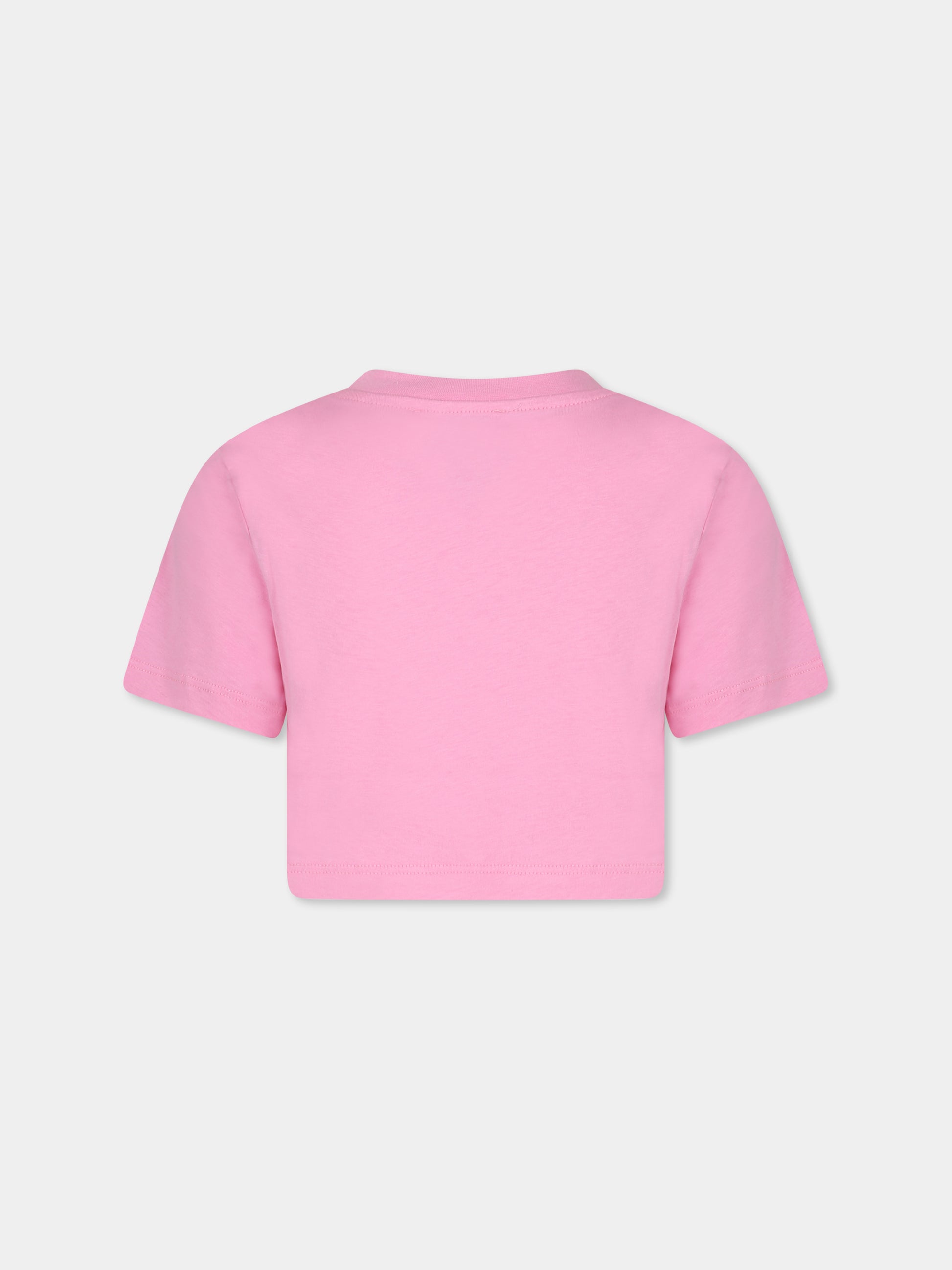 T-shirt crop rosa per bambina con logo,Msgm Kids,F4MSJGTH210 042