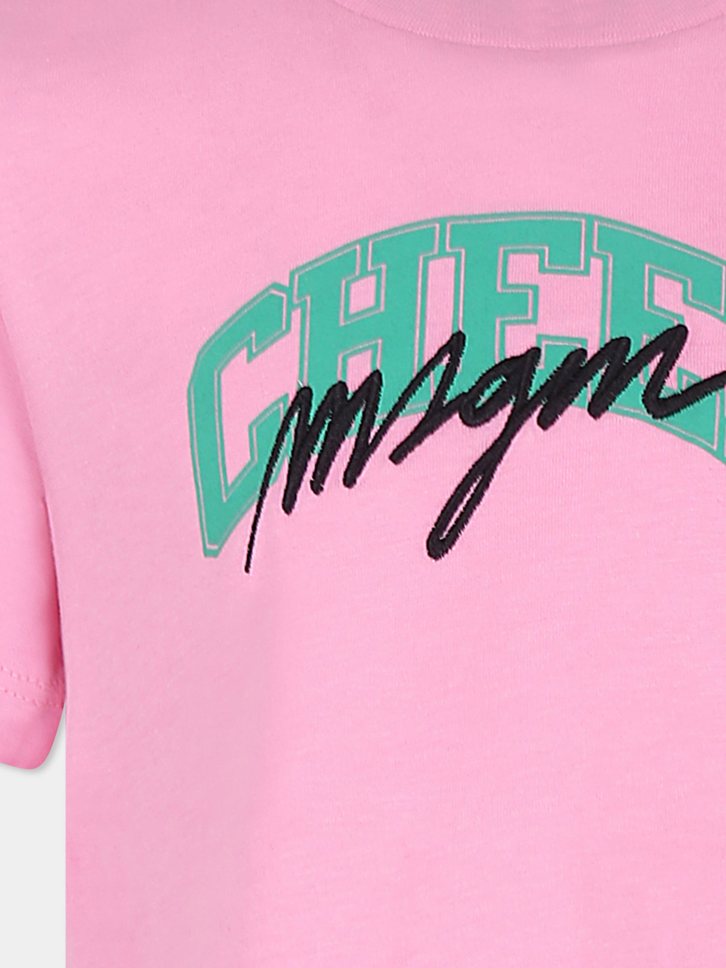 T-shirt crop rosa per bambina con logo,Msgm Kids,F4MSJGTH210 042