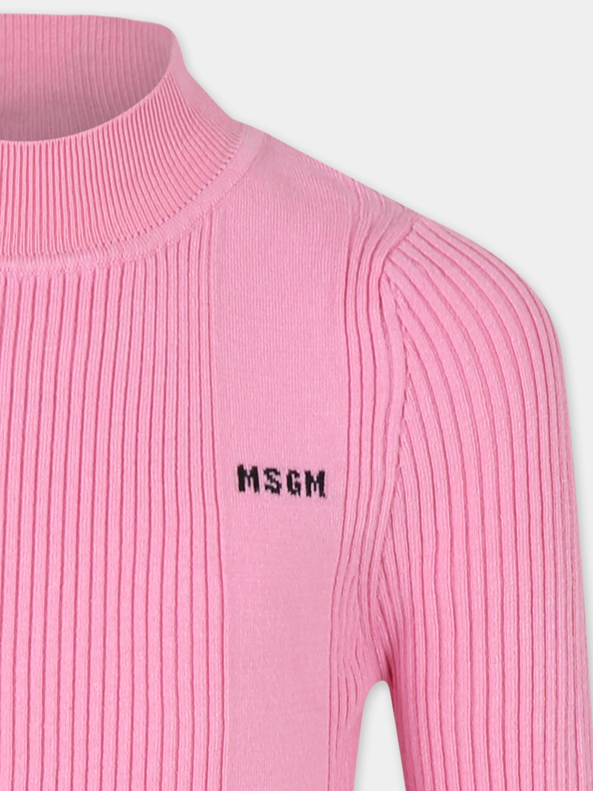 Dolcevita rosa per bambina con logo,Msgm Kids,F4MSJGTN029 042