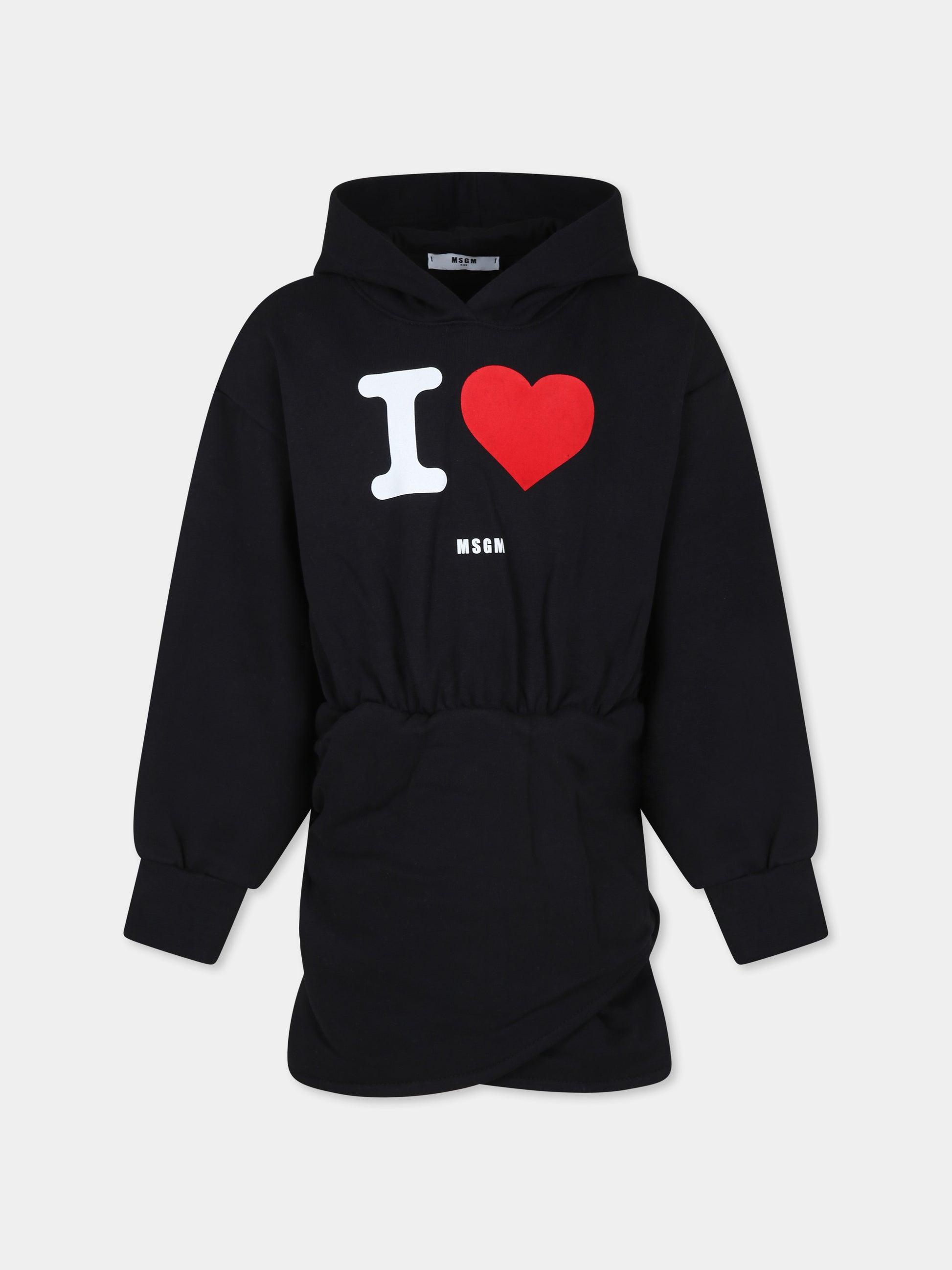 Vestito nero per bambina con cuore e logo,Msgm Kids,F4MSJGDR125 110