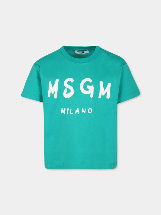 T-shirt verde per bambini con logo,Msgm Kids,F4MSJUTH290 080