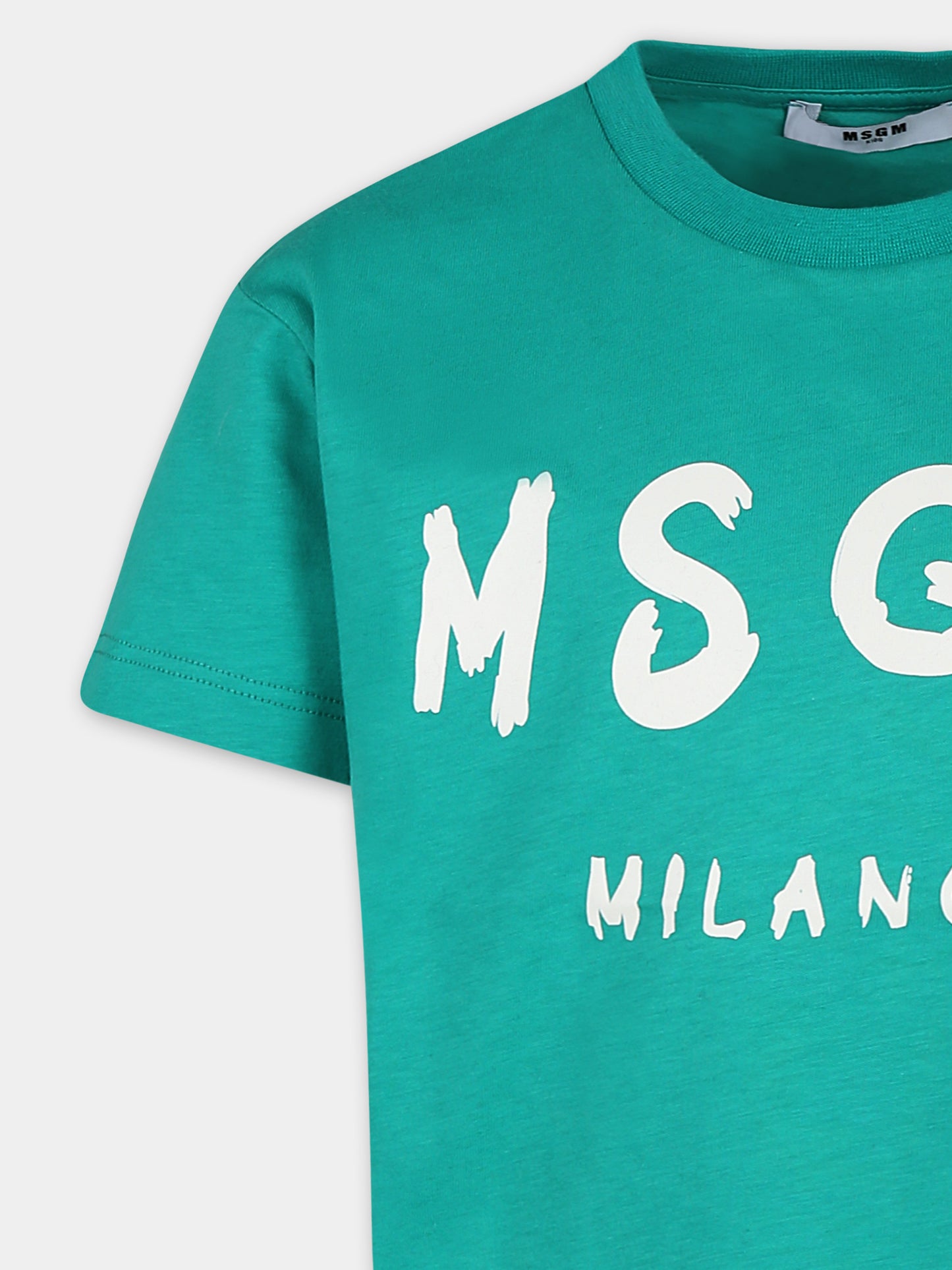 T-shirt verde per bambini con logo,Msgm Kids,F4MSJUTH290 080