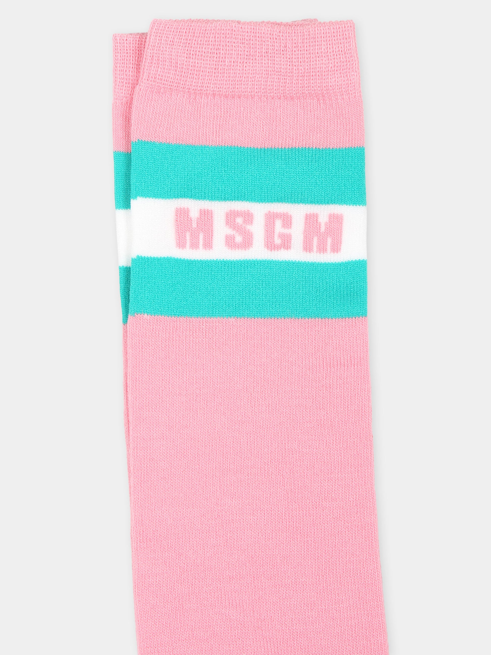 Calze rosa per bambina con logo,Msgm Kids,F4MSJGSO279 042