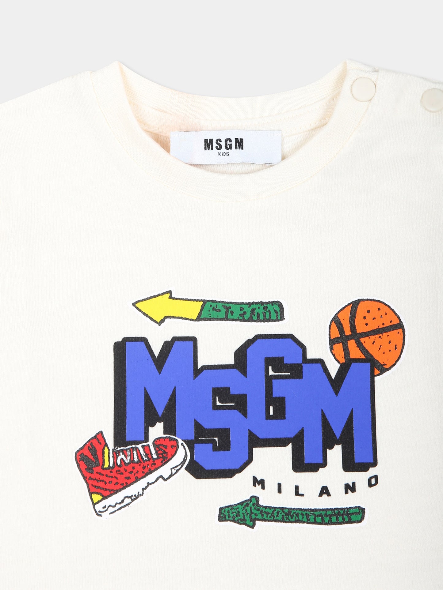 T-shirt avorio per neonato con logo e palla,Msgm Kids,F4MSNBTH262 013