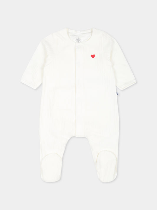 Tutina bianca per neonati con cuore,Petit Bateau,A0AS9 MARSHMALLOW 01