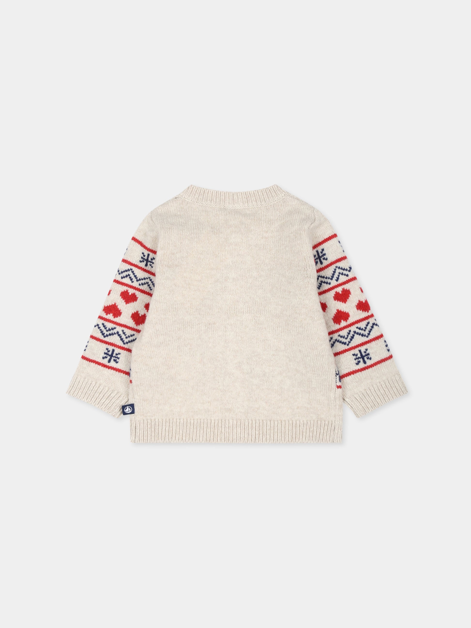 Cardigan beige per neonati con cuori,Petit Bateau,A0AY5 AVALANCHE/MULTICO 01