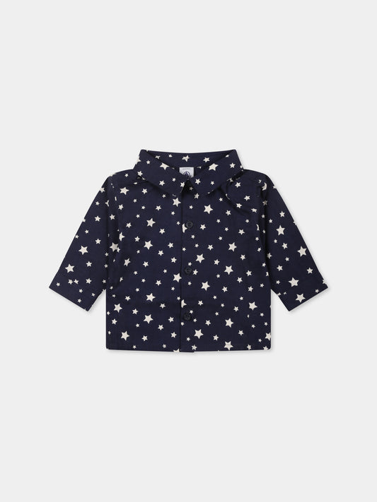 Camicia blu per neonata con stelle,Petit Bateau,A0B4B MEDIEVAL/MARSHMALLOW 01