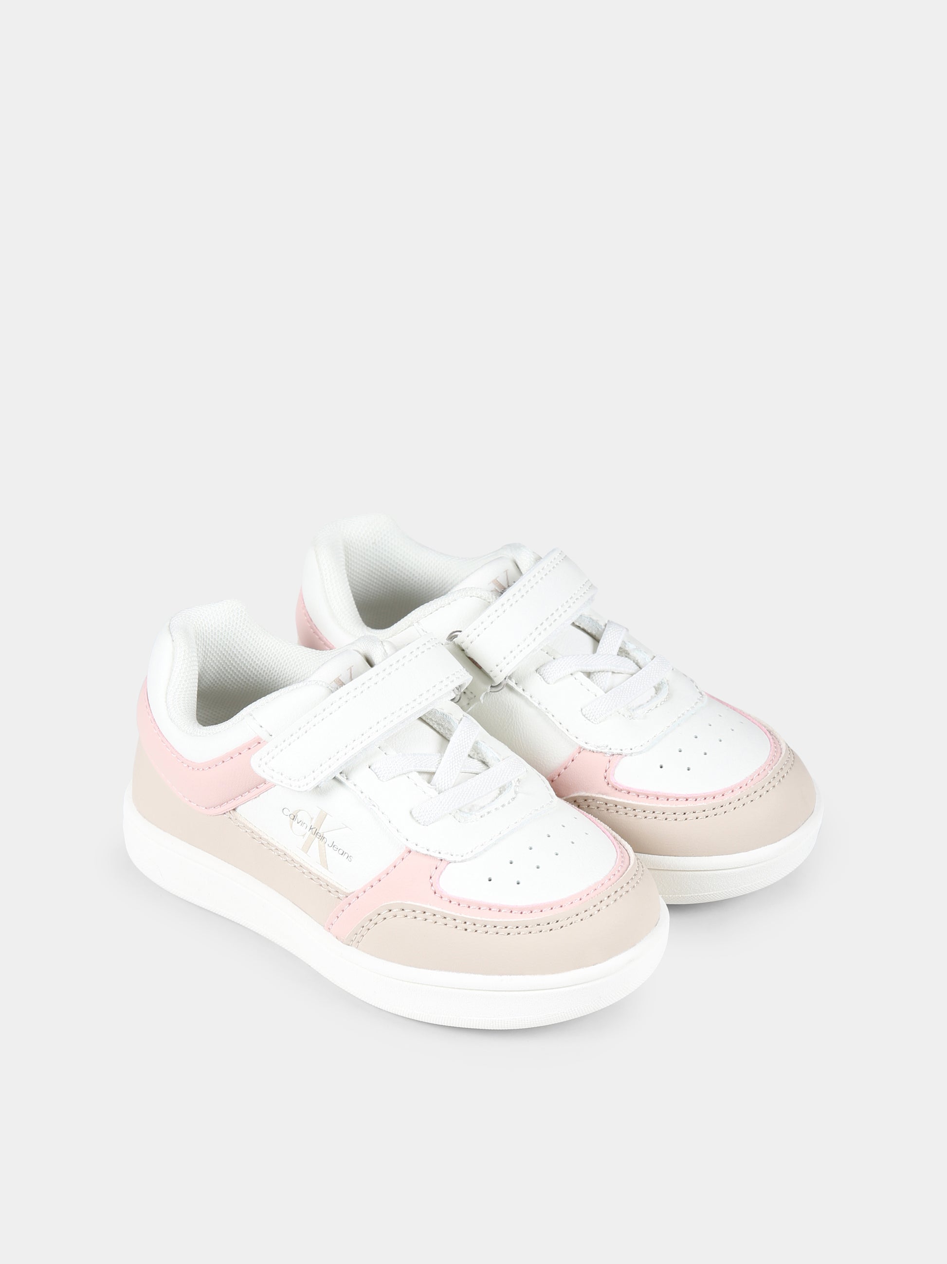 Sneakers bianche per bambina con logo,Calvin Klein Kids,V1A9 80974 1269B055