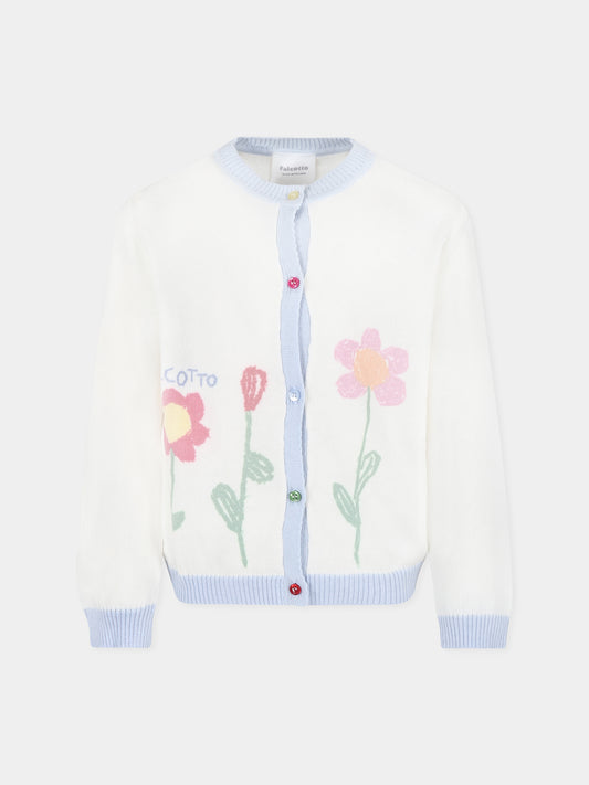 Cardigan avorio per bambina con fiori,Falcotto,0N02 001 6002496 01