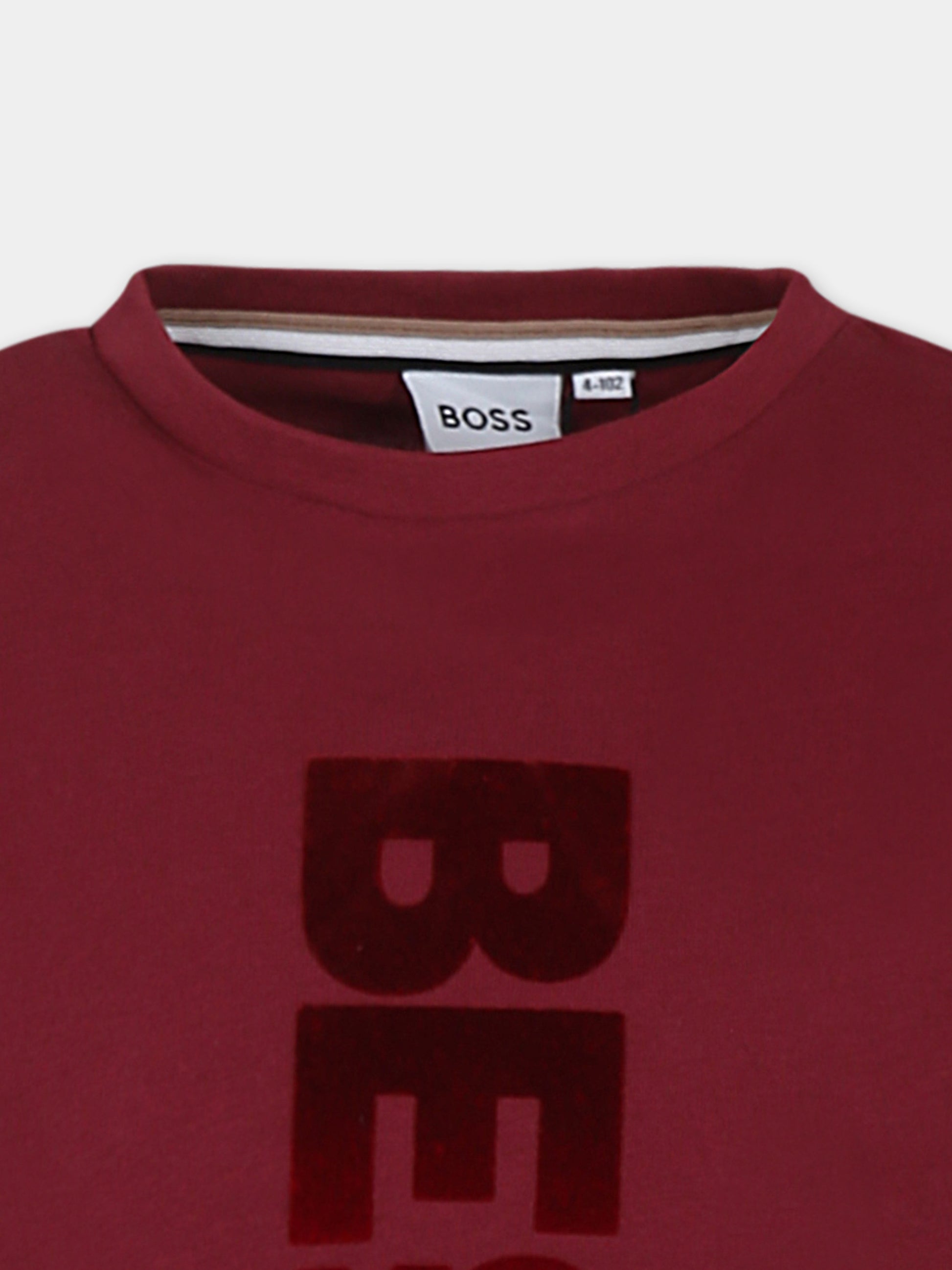 T-shirt bordeaux per bambino con logo,Boss,J51209 95L