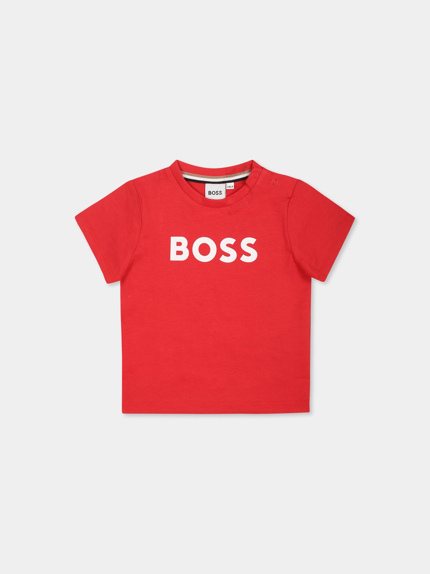 T-shirt rossa per neonato con logo,Boss,J51298 97D