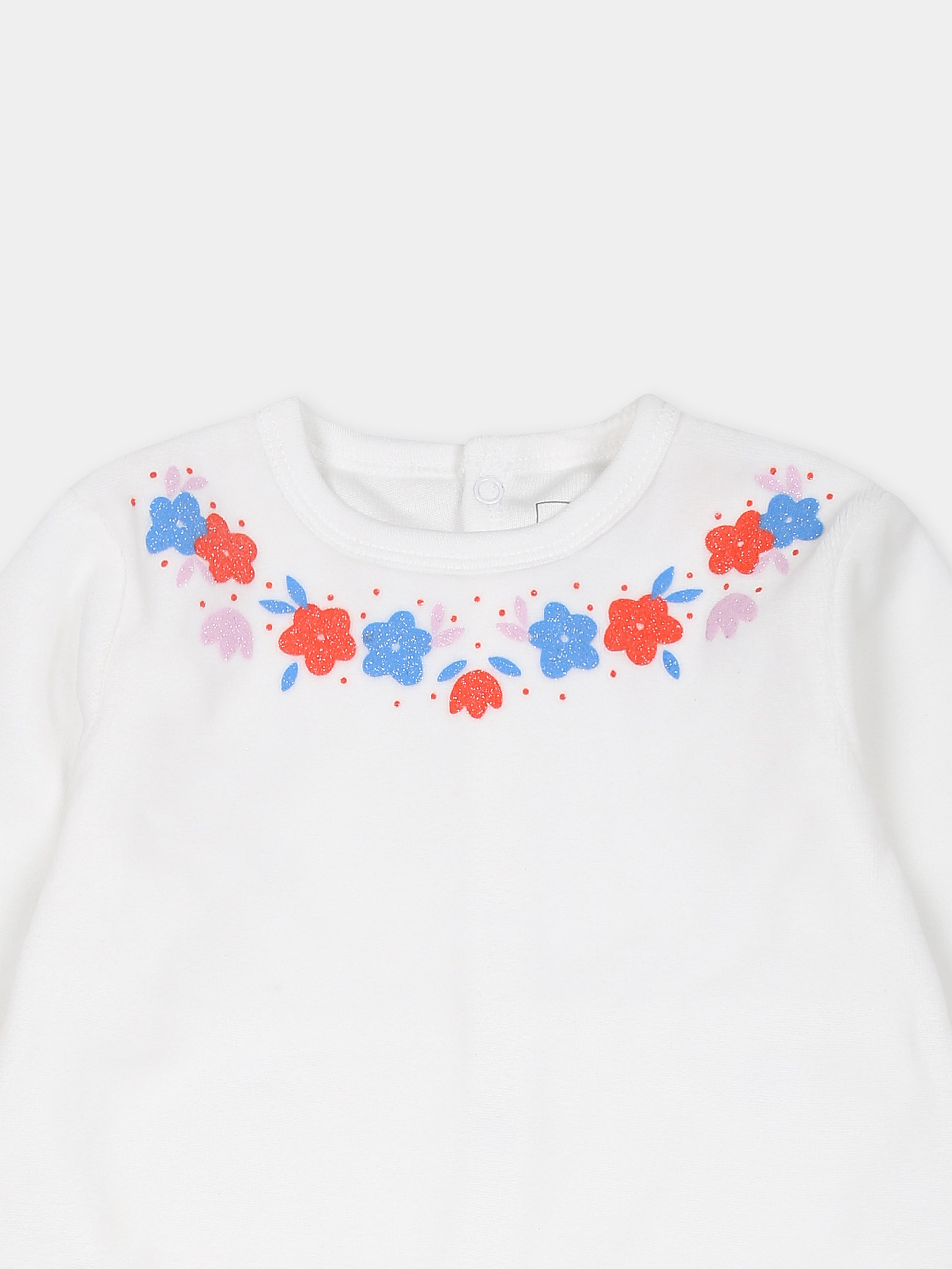 Tutina bianca per neonata con fiori,Carrement Beau,Y30180 10P