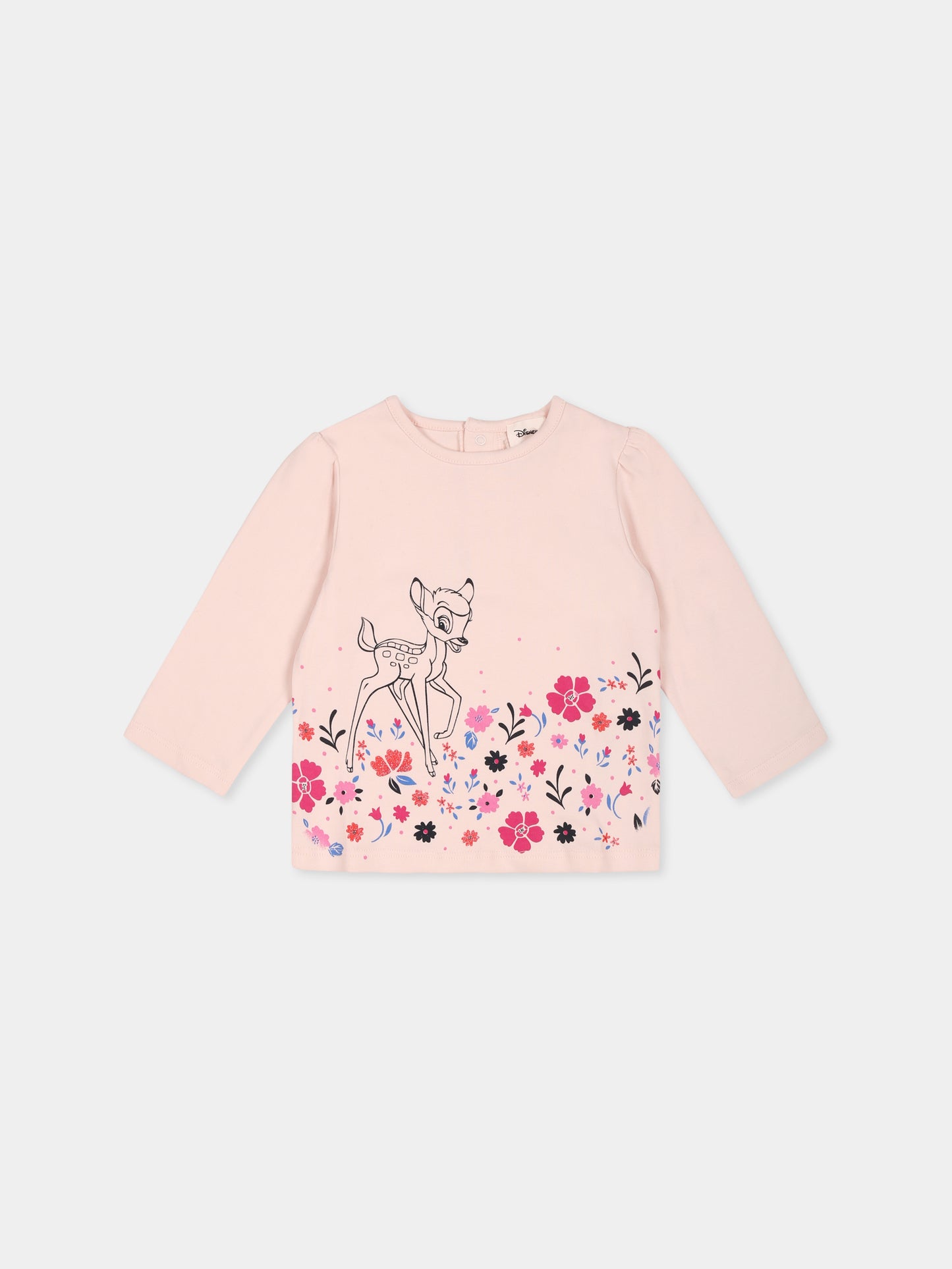 T-shirt rosa per neonata con stampa Bambi,Carrement Beau,Y30227 43B