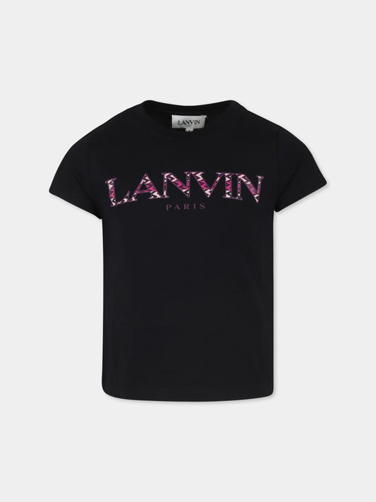 T-shirt nera per bambina con logo,Lanvin Petite,N30116 09B