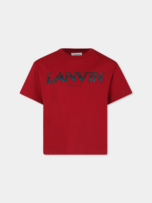 T-shirt rossa per bambino con logo,Lanvin Petite,N30146 974