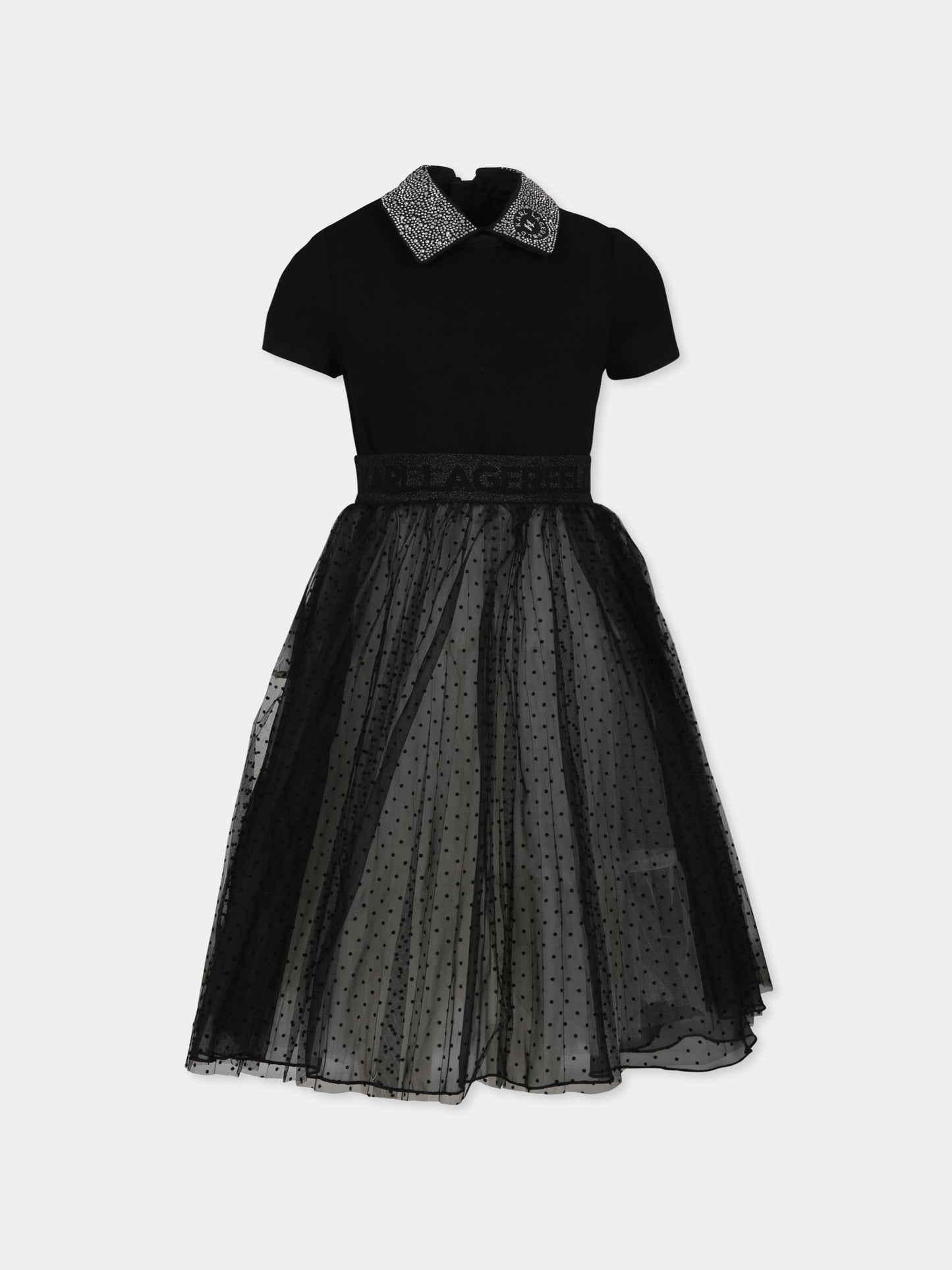 Vestito nero per bambina con strass,Karl Lagerfeld Kids,Z30194 09B