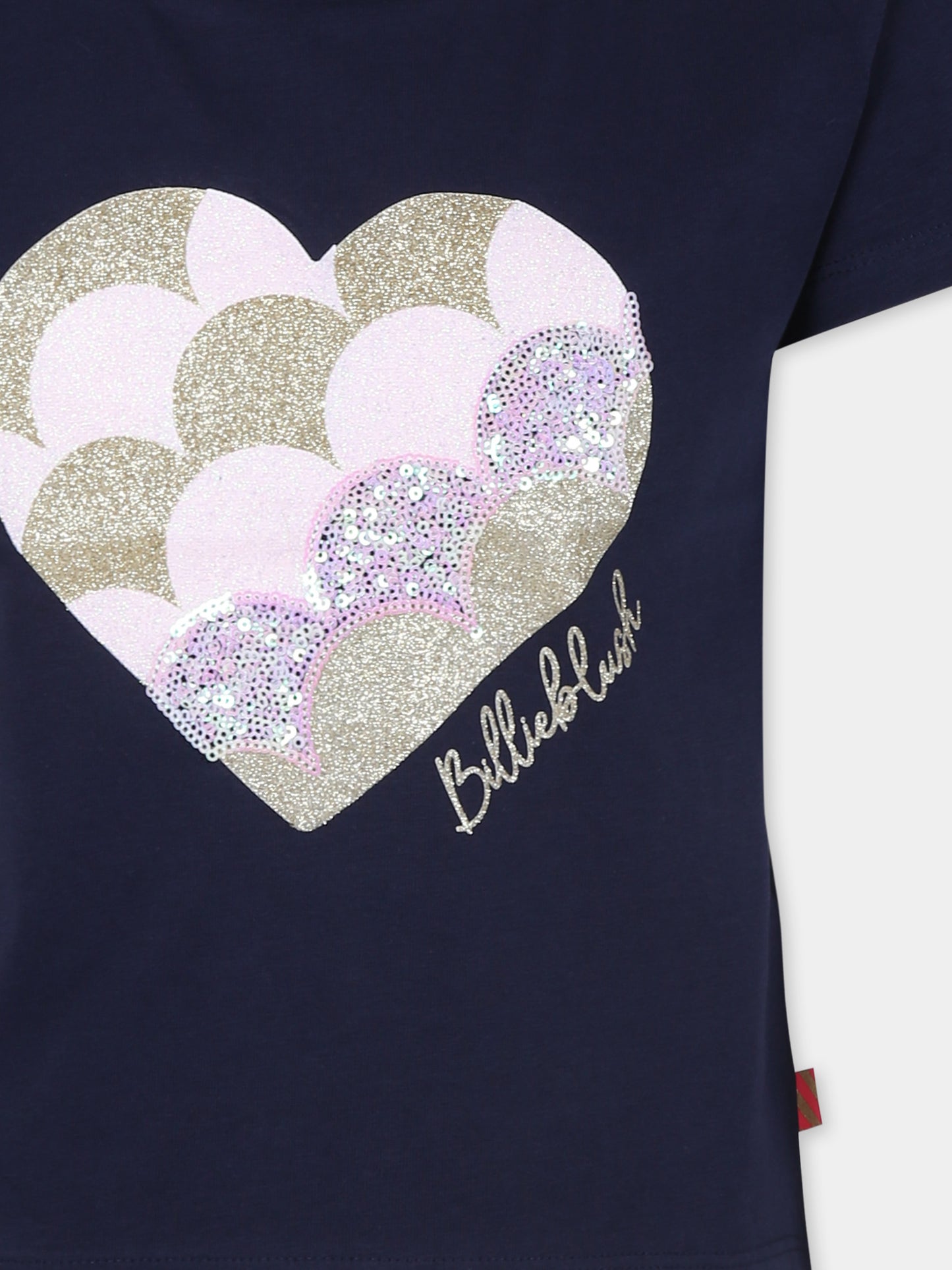 T-shirt blu per bambina con cuore e paillettes,Billieblush,U20482 85T