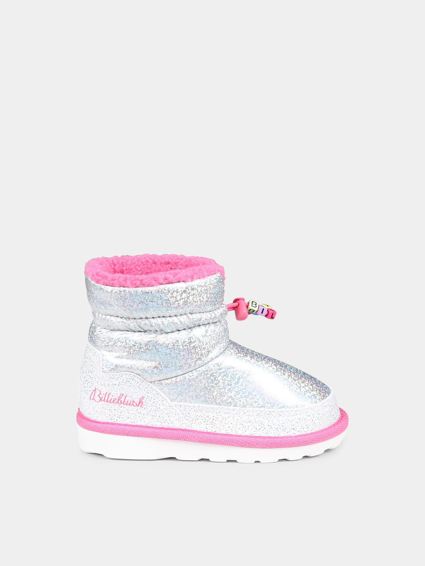 Stivali da neve argento per bambina con logo,Billieblush,U20585 111