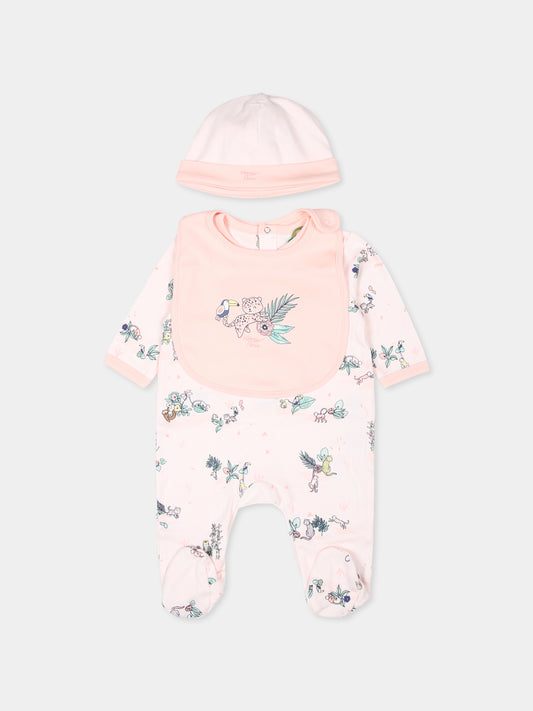 Set tutina rosa per neonata con tigre e logo,Kenzo Kids,K60428 47R