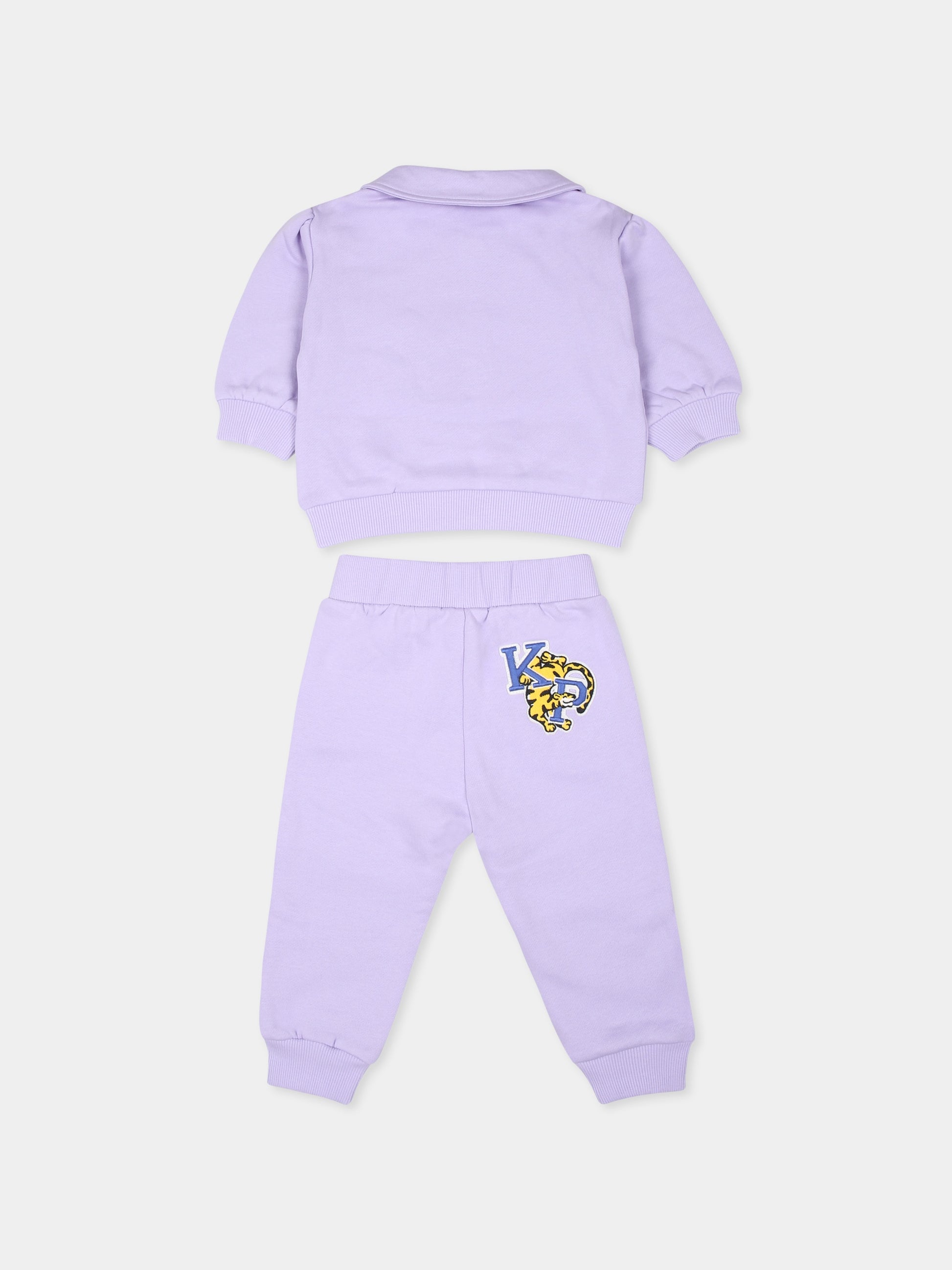 Completo viola per neonata con stampa floreale e logo,Kenzo Kids,K60471 925