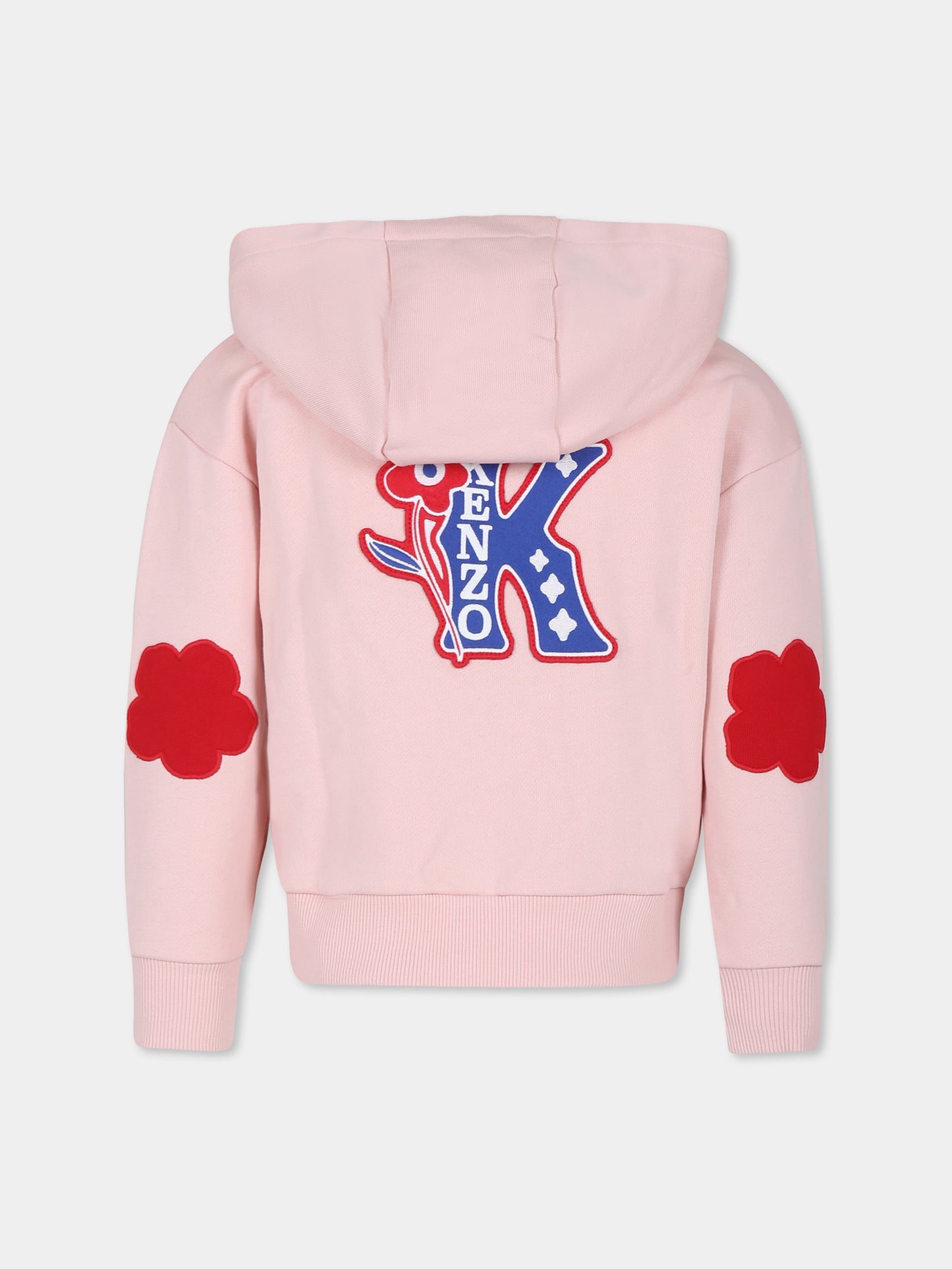 Felpa rosa per bambina con K Flower logo,Kenzo Kids,K60808 45Z