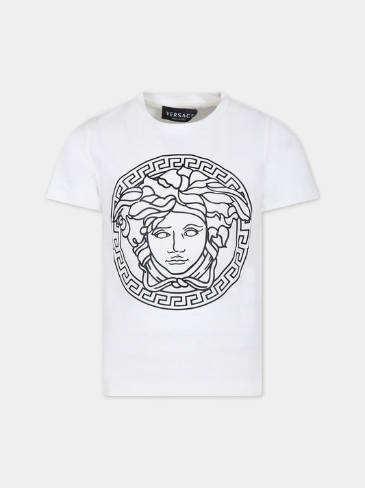 T-shirt bianca per bambina con stampa Medusa,Versace,1000239 1A04767 2W020