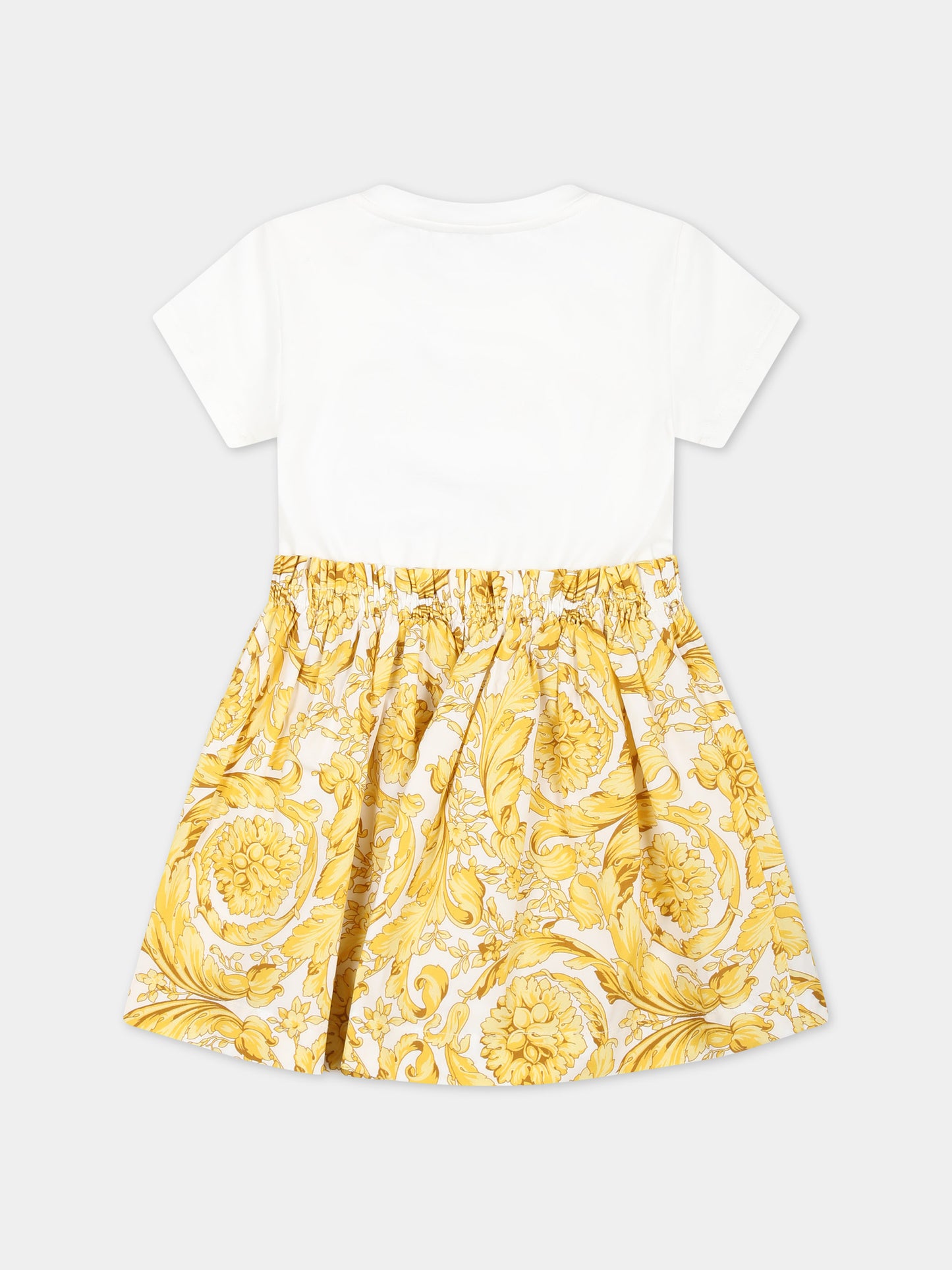 Vestito bianco per neonata con logo Versace e stampa barocco,Versace,1000354 1A09957 2W110