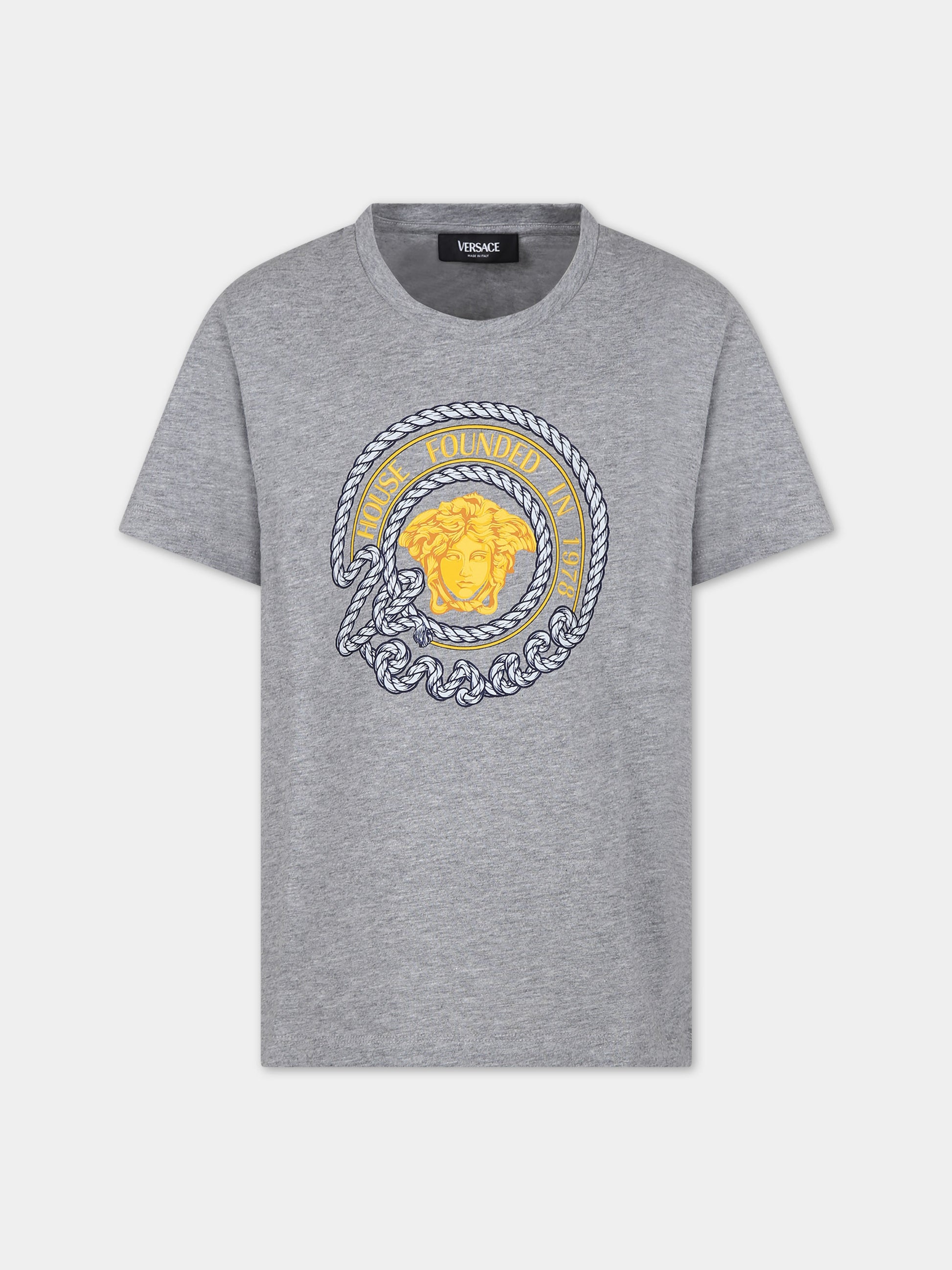 T-shirt grigia per bambino con Medusa,Versace,1000129 1A09841 2EG40