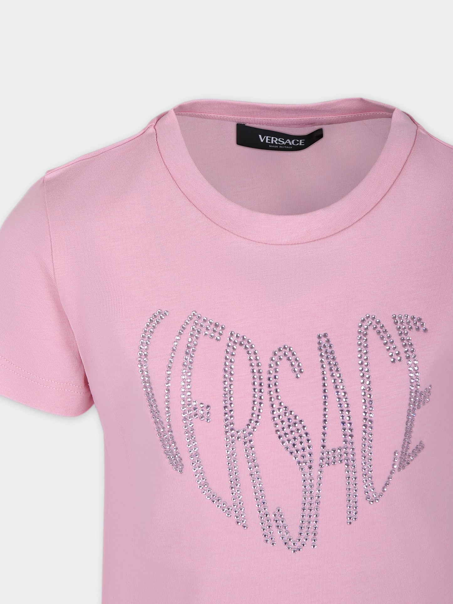 T-shirt rosa per bambina con logo Versace,Versace,1000052 1A09709 2PR20