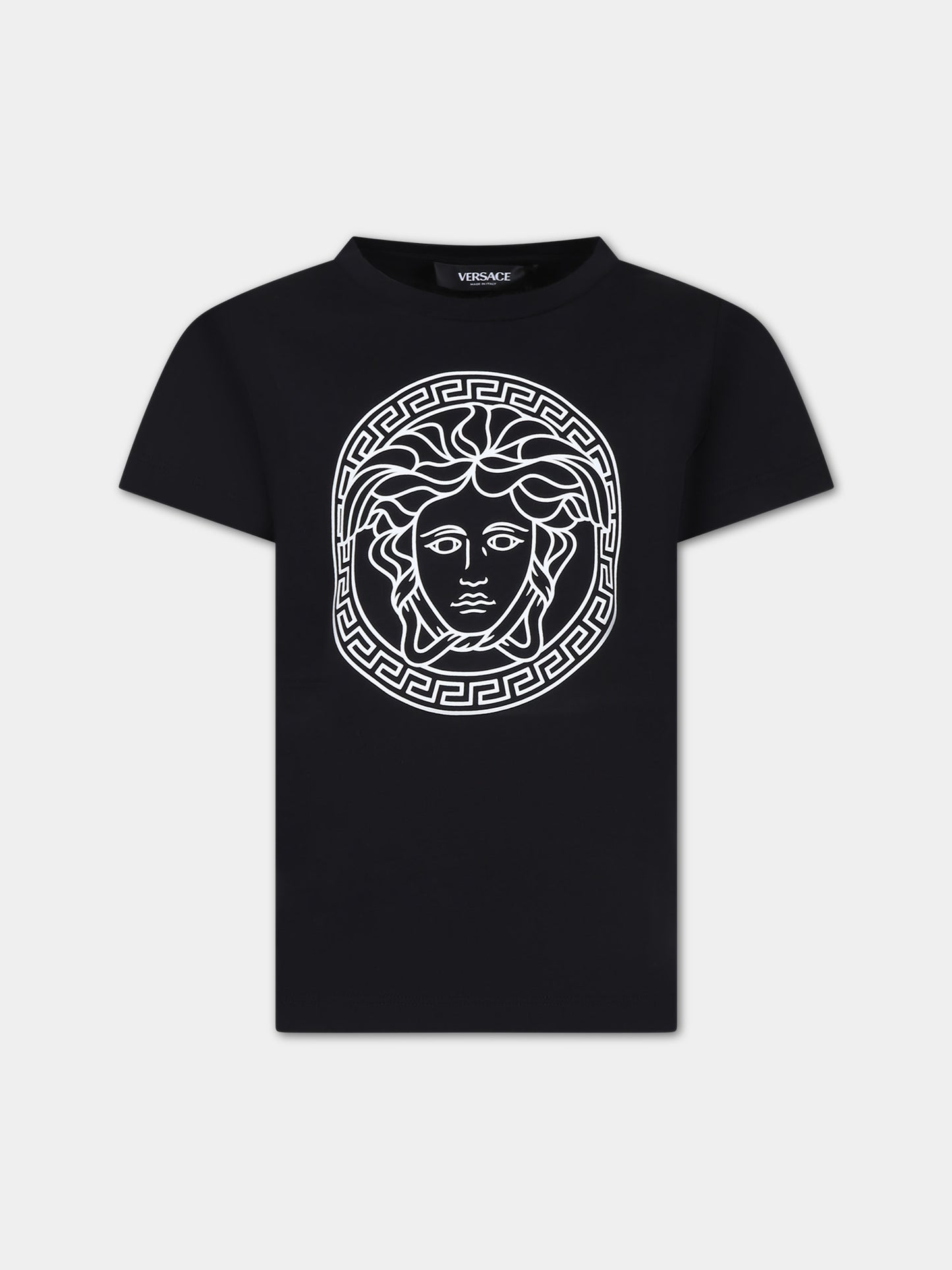 T-shirt nera per bambini con Medusa,Versace,1000239 1A10165 2B020