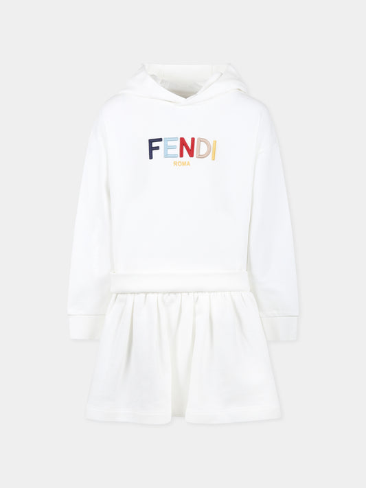 Vestito bianco per bambina con logo Fendi,Fendi Kids,JFB727 5V0 F0TU9