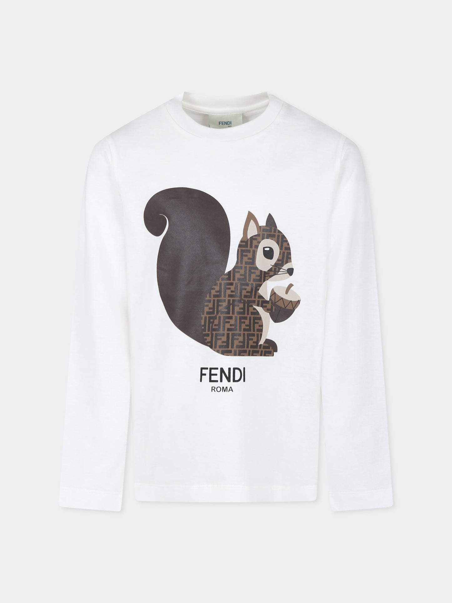 T-shirt blanc pour enfants avec écureuil Fendi