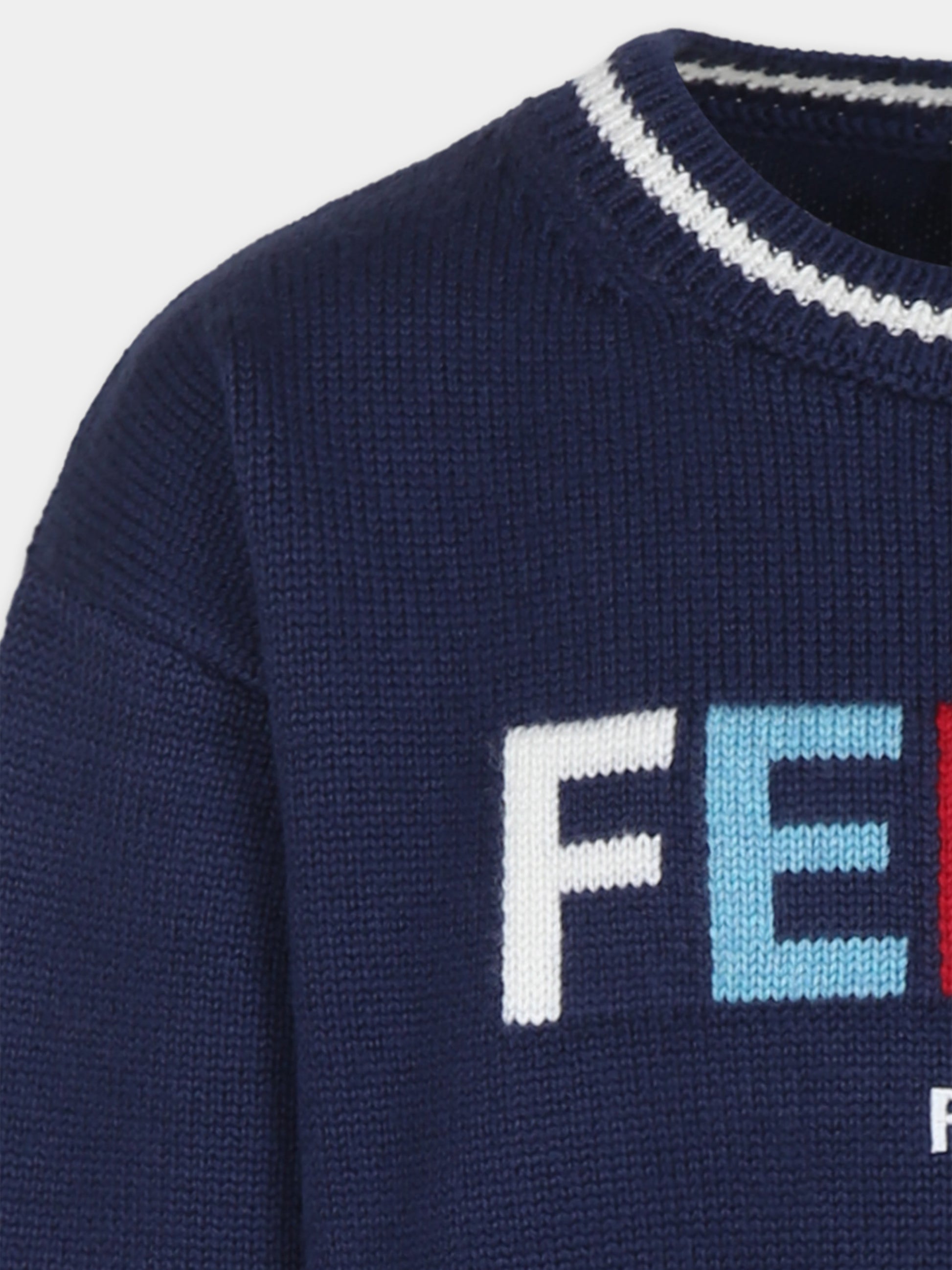 Maglione blu per bambini con logo Fendi,Fendi Kids,JUG180 AOCH F1I11