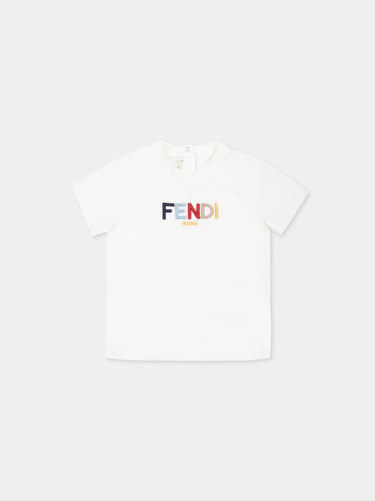 T-shirt bianca per neonati con logo Fendi,Fendi Kids,BUI088 7AJ F0TU9