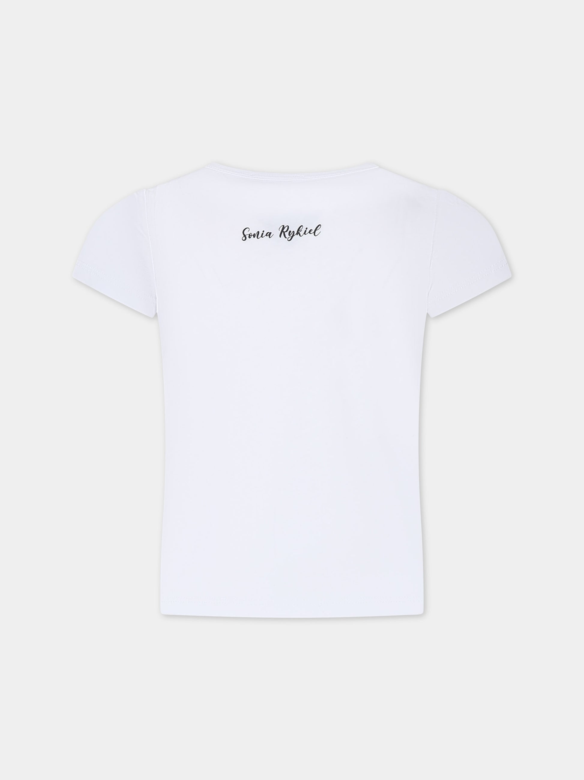 T-shirt bianca per bambina con stampa spiaggia,Sonia Rykiel Paris,A15013 10P