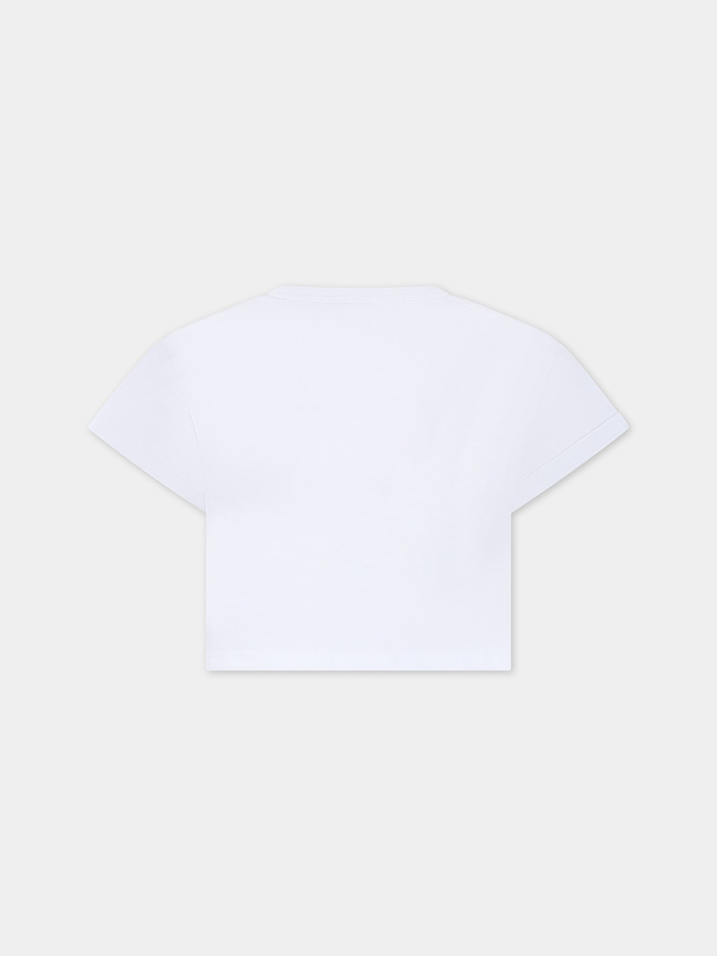 T-shirt crop bianca per bambina con logo e cuore,Sonia Rykiel Paris,A15015 10P